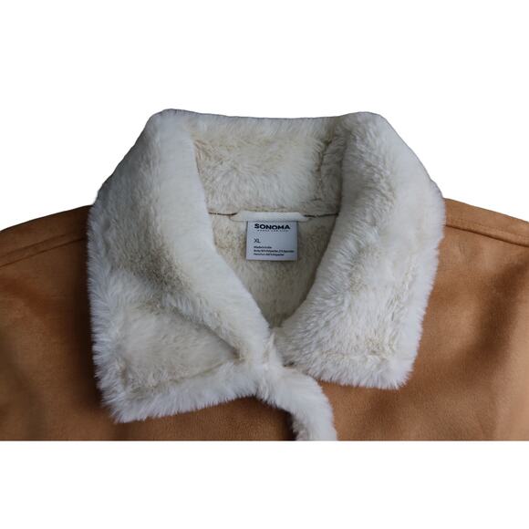 Sonoma Tan Pea Coat White Faux Fur Women's XL - Picture 4 of 8